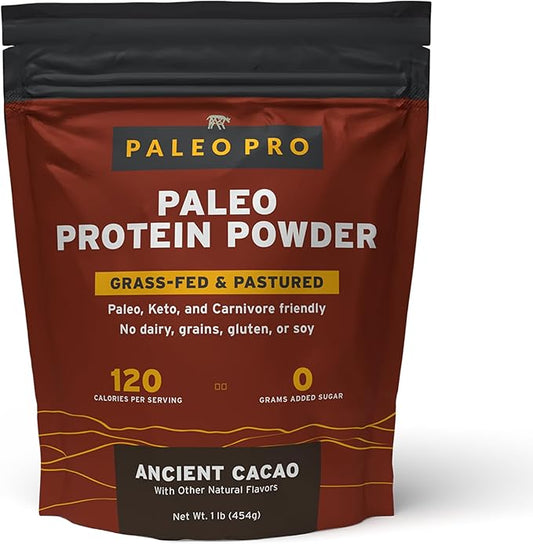 PaleoPro Protein Powder Grass-Fed, Pastured, Cage-Free Protein | Gluten Free, Dairy Free. No Sugar, Soy, Grains or Net Carbs | Paleo & Keto Friendly - 15 Servings (16 oz, Ancient Cacao)