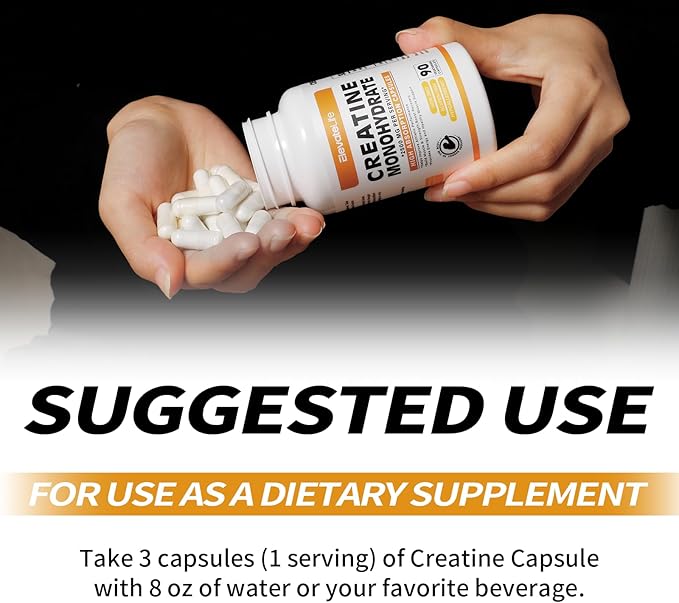 Creatine Monohydrate 2500mg, 90 Capsules - Gluten Free, Non-GMO