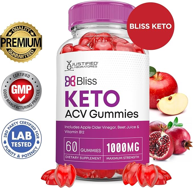 (2 Pack) Bliss Keto ACV Gummies Advanced Formula 1000MG Bliss Keto Gummies Apple Cider Vinegar Boost Formulated with Pomegranate Beet Juice Powder B12 Vegan Non GMO 120 Gummys
