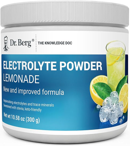 Dr. Berg Zero Sugar Hydration Keto Electrolyte Powder - Enhanced w/ 1000 mg of Potassium & Real Pink Himalayan Salt (NOT Table Salt) - Lemonade Flavor Hydration Drink Mix Supplement - 50 Servings