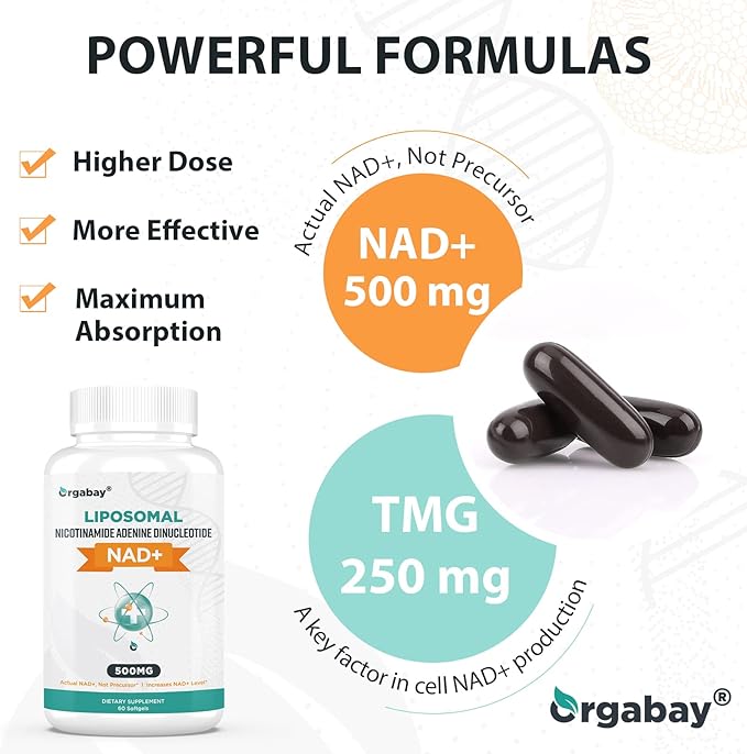Liposomal NAD+ Supplement 500 mg, High Absorption, Boost NAD+ with TMG 250 mg, Actual NAD Plus More Efficient Than Nicotinamide Riboside, Support Cellular Energy, Healthy Aging | 480 Softgels