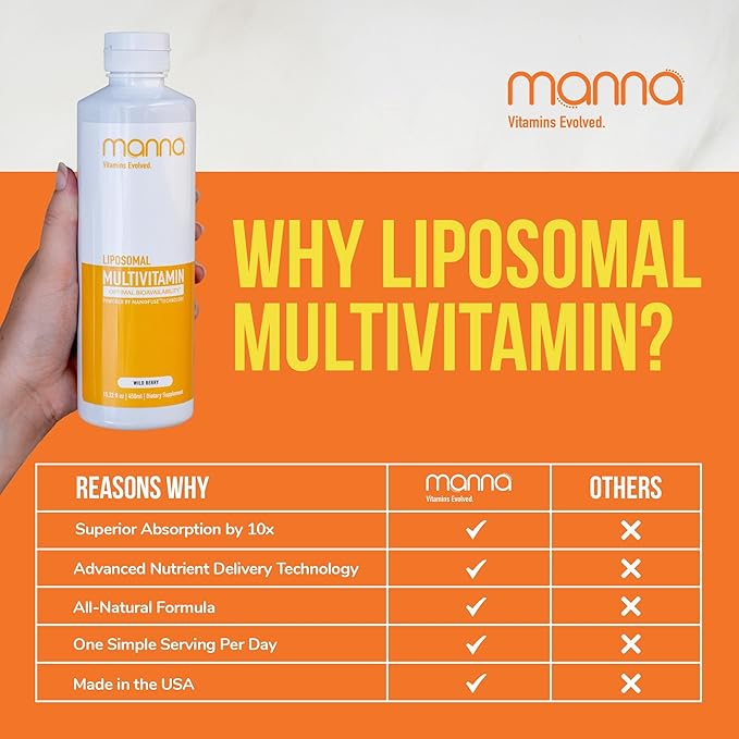 Manna Vitamins Evolved Liposomal Multivitamin - Daily Multivitamin Provides 20 Vitamins and Minerals - Multivitamins for Men and Women - Boosts Immune System, Supports Energy and Metabolism