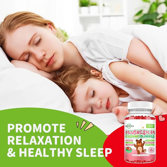 Magnesium Gummies for Kids - Magnesium Glycinate, L-Threonate Supplement with L-Theanine, Vitamin B6, D3 for Adults & Kids, Calm Magnesium for Sleep, Relaxation, Brain,Bones,Sugar Free Strawberry 60ct