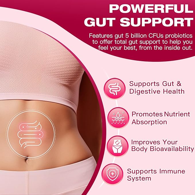 Multi Collagen Powder with 5 Billion CFUs - Hydrolyzed Collagen Peptides with Multivitamins, Hyaluronic Acid & Biotin - Support Skin Hair Nail Joints & Gut