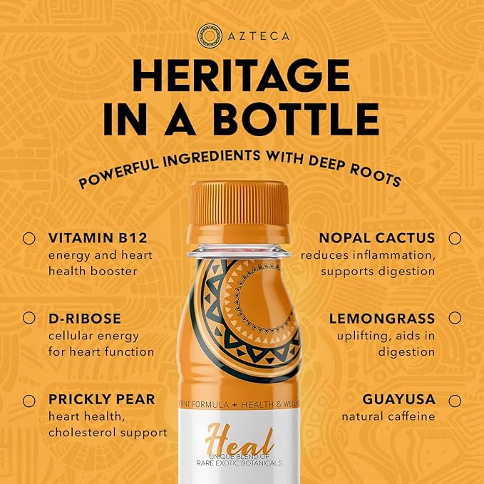 Azteca Health Organic Energy Shots - Wellness Shots, Natural Energy Shots, Health Shots, Vitamin Boost for Focus, Strength and Energy, Organic Energy Drink Made in the USA - Lemon Flavor 6pack 2Fl oz