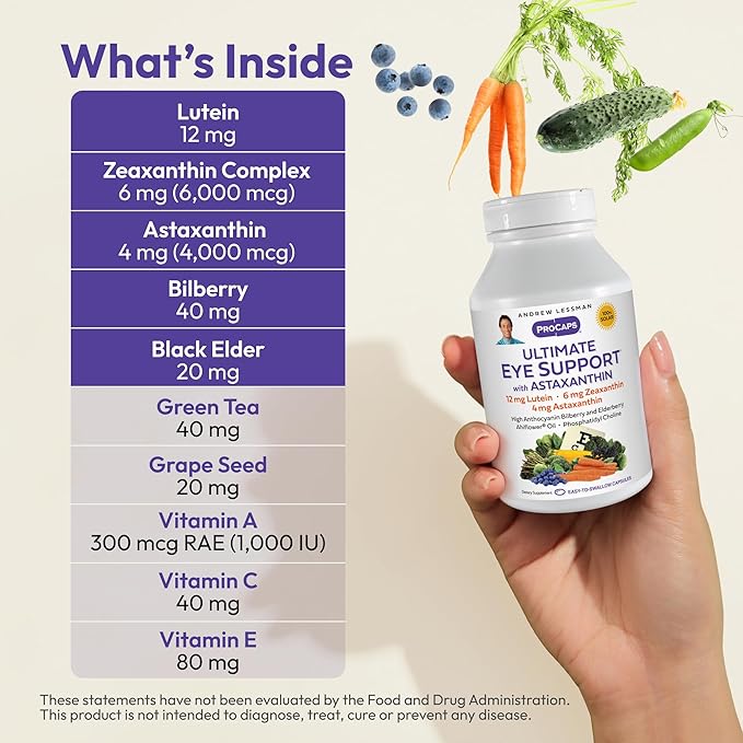 Andrew Lessman Ultimate Eye Support with Astaxanthin 30 Softgels – 12mg Lutein, 6mg Zeaxanthin, 4mg Astaxanthin, Bilberry, Key Nutrients to Support Eye Health & Promote Healthy Vision. No Additives