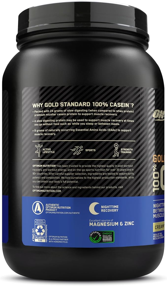 Optimum Nutrition Gold Standard 100% Micellar Casein Protein Powder, Slow Digesting, Helps Keep You Full, Overnight Muscle Recovery, Creamy Vanilla, 1.81 Pound (Packaging May Vary)