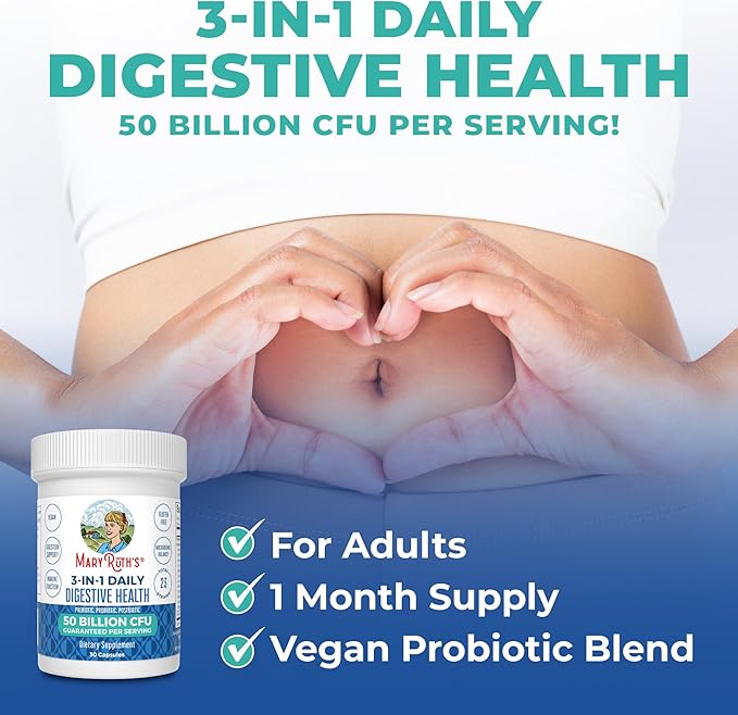 MaryRuth Organics 3 in 1 Probiotics for Digestive Health | Prebiotic & Postbiotic | Gut Health Supplement for Women & Men | Powder Probiotics for Women | Immune Support | 50 Billion CFU | 0.5 oz