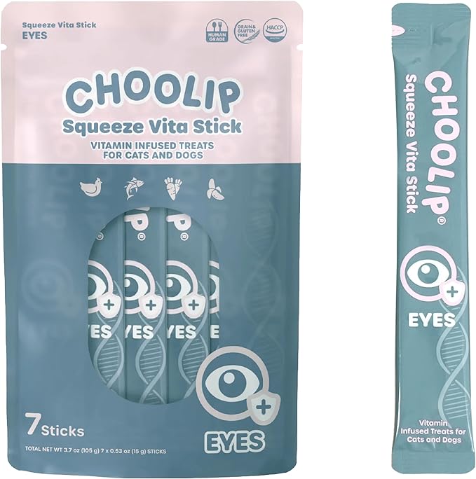 Squeeze Vita Stick Lickable Treats for Dogs & Cats. 7 Eye Health Sticks with Essential multivitamins. Soft and Tasty Paste for All Life Stages, Supporting Eyes Health