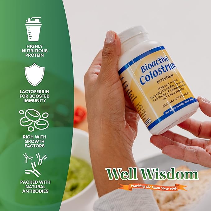 Bioactive Colostrum Well Wisdom 60g Bovine Colostrum Supplement Powder - Grass-Fed Year-Round Colostrum Powder Natural Immune Recovery Supplement