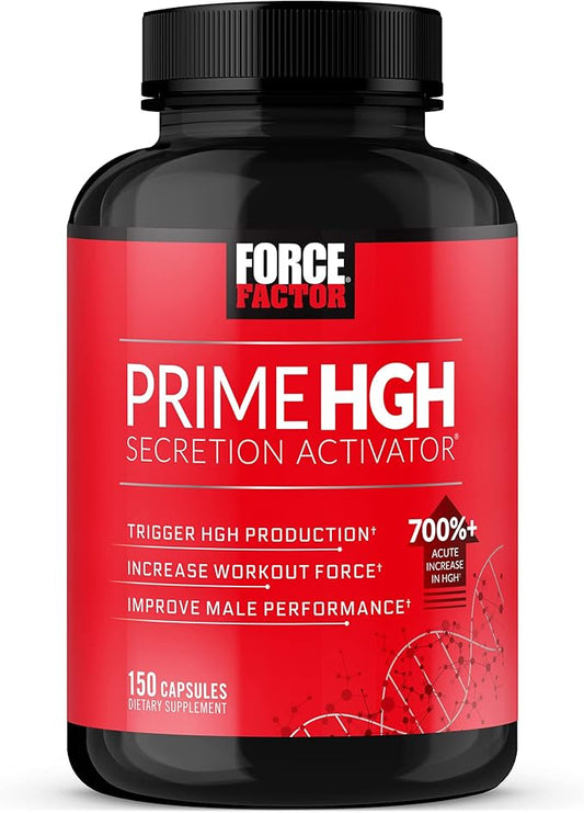 FORCE FACTOR Prime HGH Secretion Activator Supplement for Men with L-Arginine and L-Glutamine to Trigger HGH Production, Boost Workout Force, and Improve Athletic Performance, 150 Capsules
