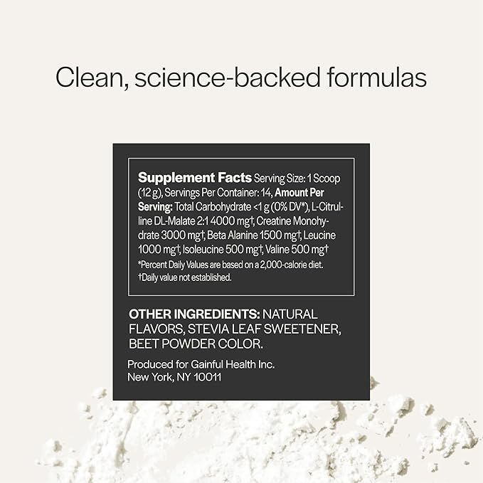 Gainful Pre Workout Powder, Caffeine Free with Creatine, L Citrulline, Beta Alanine, BCAA's, Energy & Muscle Support, Strawberry Lemonade, 14 Servings