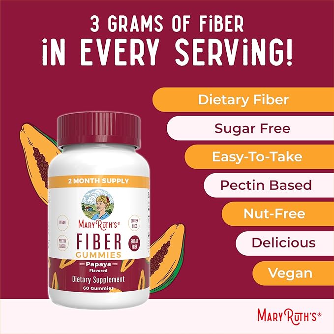 MaryRuth Organics Fiber Gummies for Adults | Prebiotic Fiber Supplement | Gut Health | Digestion Support | Sugar Free | Vegan | 2 Month Supply | 60 Count
