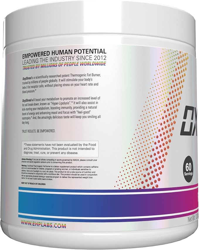 EHP Labs OxyShred Pre Workout Powder - Preworkout Powder with L Glutamine & Acetyl L Carnitine, Energy Boost Drink - Rainbow Candy, 60 Servings
