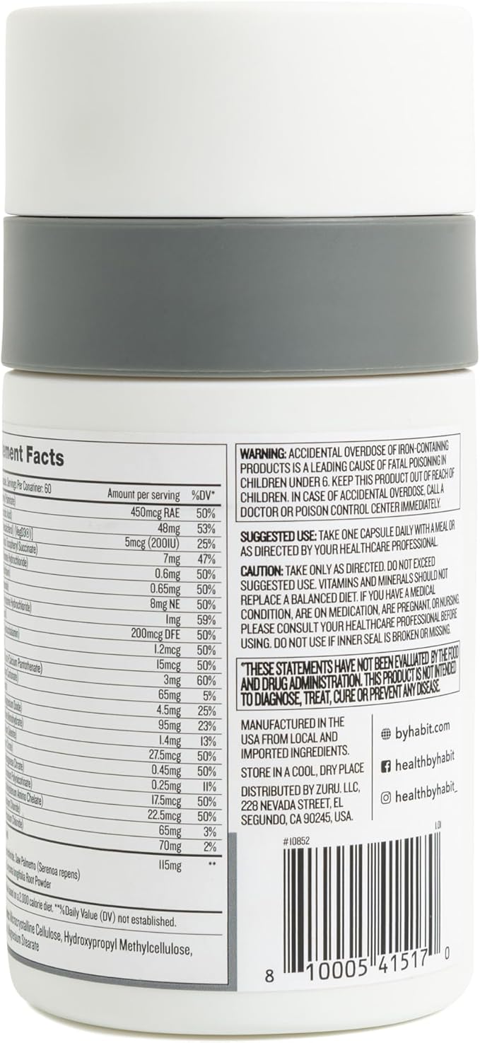 Health by Habit Mens Multi Supplement (60 Capsules) - 23 Essential Vitamins and Minerals, Supports General Health & Wellness, Non-GMO, Sugar Free (1 Pack)