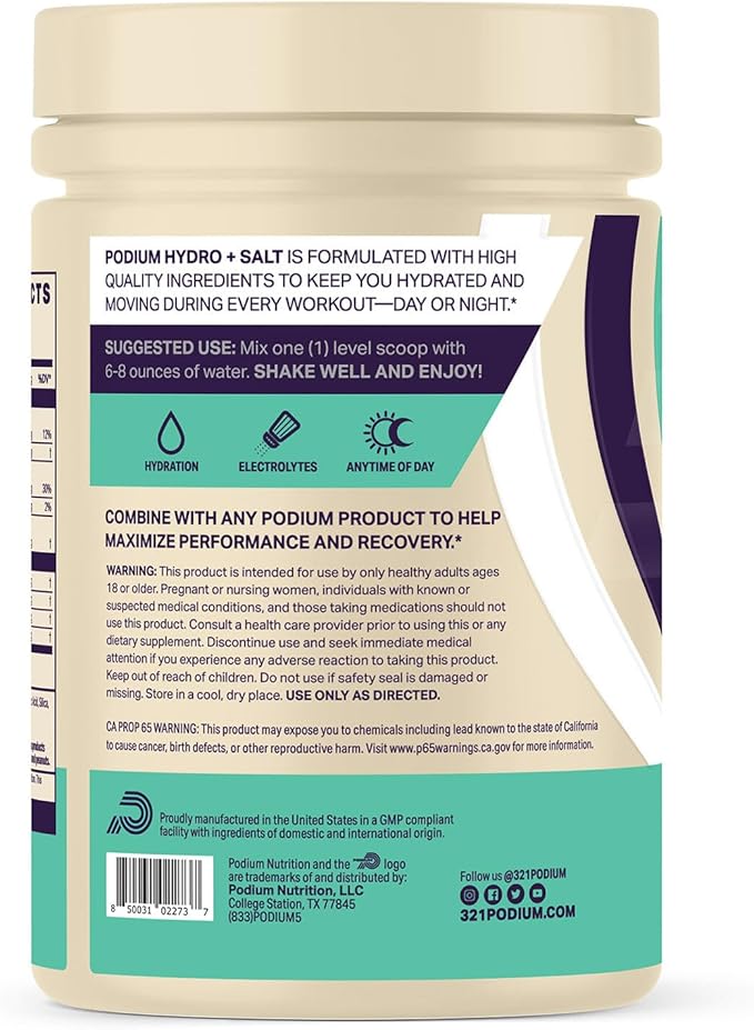 Podium Nutrition, Instantized BCAA Powder, Hydro and Salt, Blue Razz Slushie, 30 Servings, Electrolytes, Hydration, Recovery