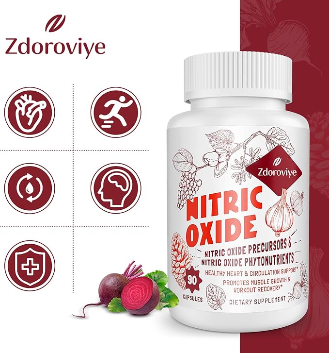 Nitric Oxide Supplement for Men, Nitric Oxide Precursor & Phytonutrient Complex for Heart, Immune- 90 Capsules (2 Pack)
