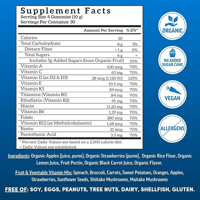 Llama Naturals Real Fruit Gummy Vitamins for Men | No Added Sugar Cane | Whole Food Multivitamin Gummies | Vegan, Organic, Chewable | 120 ct | 30 Day Supply | Strawberry