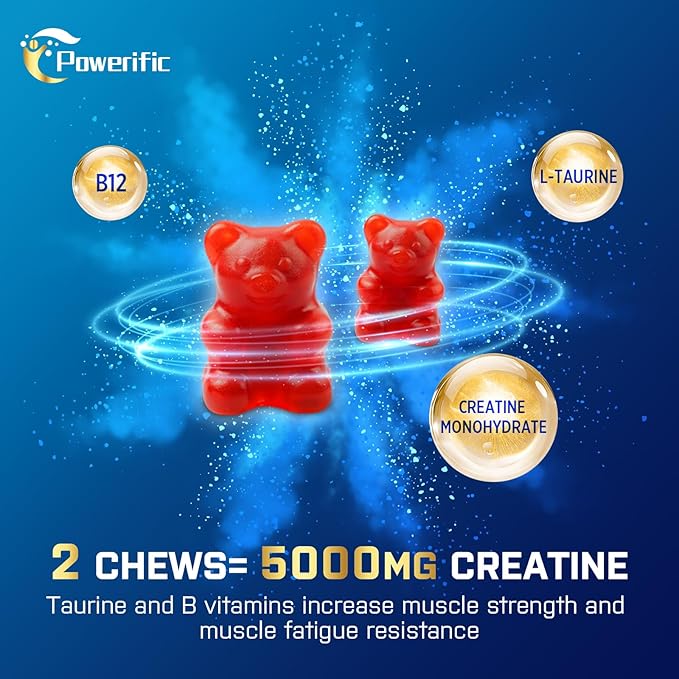 Creatine Monohydrate Gummies for Men & Women, Create Creatine Pre-Workout Gummies, Taurine&B6, Increase Strength, Energy & Endurance Chewable Supplements, 5g Per Serving, Organic (2 Packs)