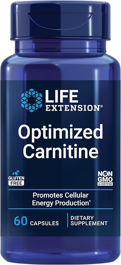 Life Extension Optimized Carnitine, Three Forms of L-carnitine, Promotes Heart & Brain Health, Gluten Free, Non-GMO, Vegetarian, 60 Capsules