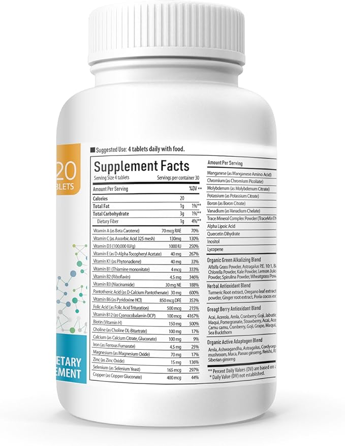 Vital Multi 143 - Multivitamin & Multimineral Supplement with 20 Vitamins and 72 Minerals,143 Ingredients Total - 120 Tablets, 30 Day Supply