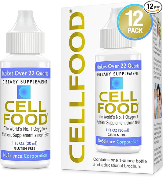 Cellfood Liquid Concentrate - 1 fl oz, 12 Pack - Oxygen + Nutrient Supplement - Supports Immune System, Energy, Endurance, Hydration & Overall Health - Gluten Free, Non-GMO, Kosher - Makes 22+ Quarts