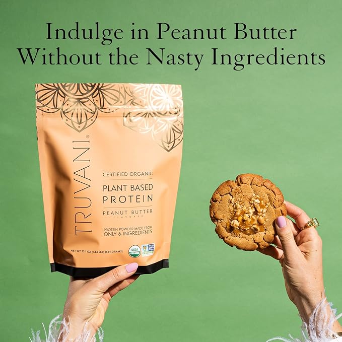 Truvani Vegan Pea Protein Powder | Peanut Butter | 20g Organic Plant Based Protein | 20 Servings | Keto | Gluten & Dairy Free | Low Carb | No Added Sugar
