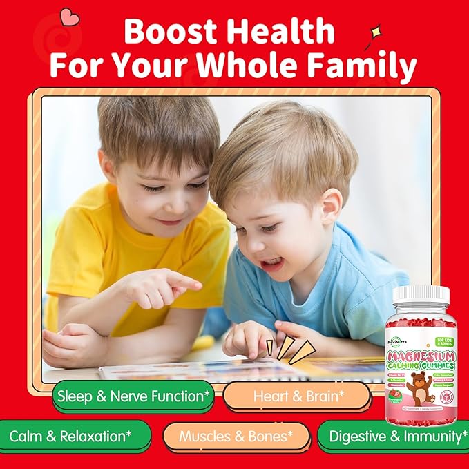 Magnesium Gummies for Kids - Magnesium Glycinate, L-Threonate Supplement with L-Theanine, Vitamin B6, D3 for Adults & Kids, Calm Magnesium for Sleep, Relaxation, Brain,Bones,Sugar Free Strawberry 60ct