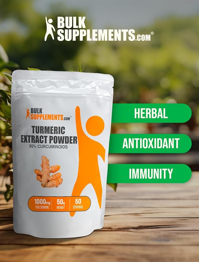 BulkSupplements.com Turmeric Extract Powder - from Turmeric Root, Curcumin Supplements 1000mg, Turmeric Curcumin Powder - Gluten Free, 1000mg per Serving, 50g (1.8 oz) (Pack of 1)