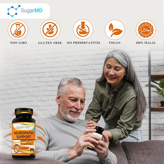 SugarMD Neuropathy Support Supplement – 60 Nerve Supplement Capsules with Alpha Lipoic Acid, Benfotiamine & Vitamin D3 B6 B12 - Nerve Support Supplement for Feet, Hands, Fingers & Legs - 30 Day Supply