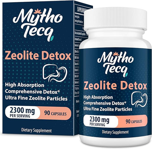 2300 MG Zeolite Detox Capsules - Activated Charcoal & Bentonite Clay, Highly Absorbable Full Body Detox, Liver & Gut Detox Cleanse, Zeolite Clinoptilolite for Heavy Metal Detox （90 Capsules）
