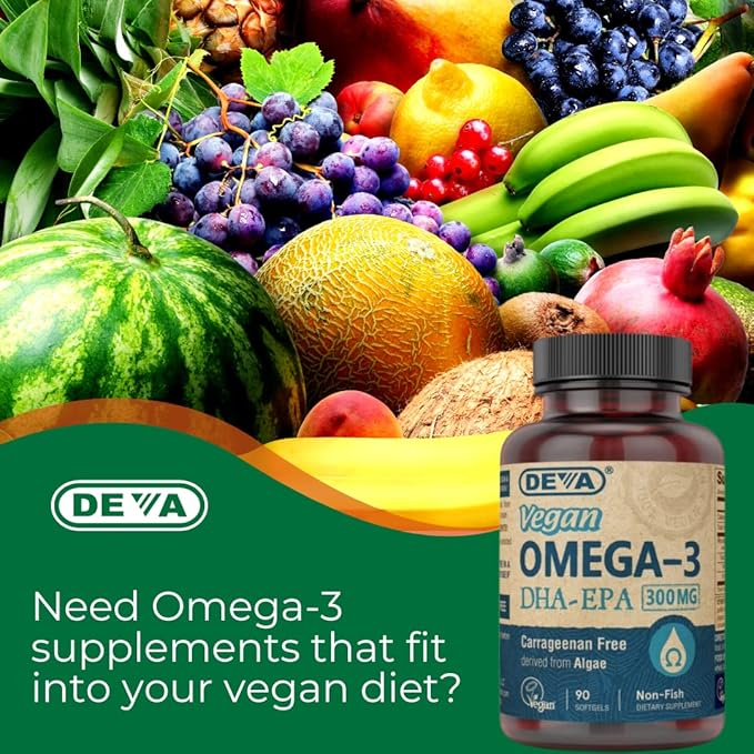 DEVA Vegan DHA-EPA Nutritional Supplement, Non-Fish Derived from Algae, 300 mg Potency, 90 Vegetarian Softgels - Pack of 2