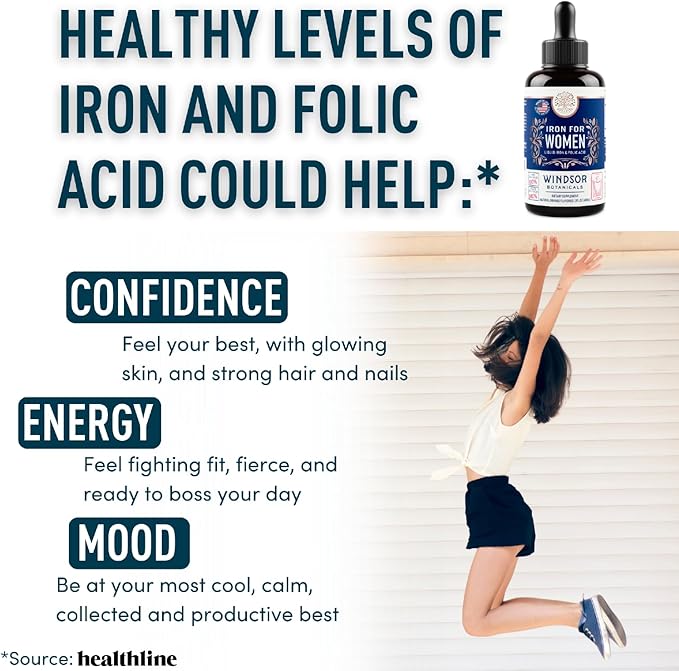 Liquid Iron Supplement for Women 2-Pack - Folic Acid, Vitamin C, Vegan Liquid Iron Supplements for Anemia, Menstruation, Pregnancy Support - Iron Liquid Drops Orange Flavor - 2x2oz