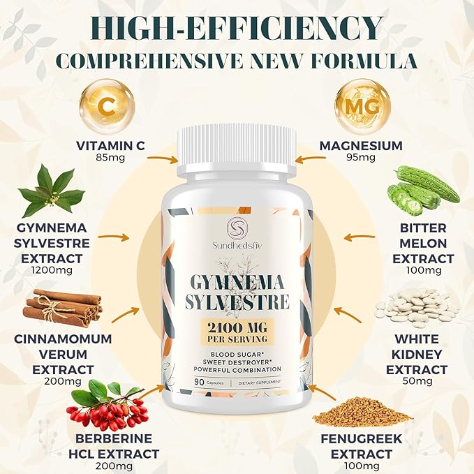 16 in 1 Blxxd Sugr Effective Gymnema Sylvestre Supplement 2100MG | with Berberine, Cinnamon, Bitter Melon | Vitamins, Magnesium & Chromium | Non GMO | 90 Vegan Capsules