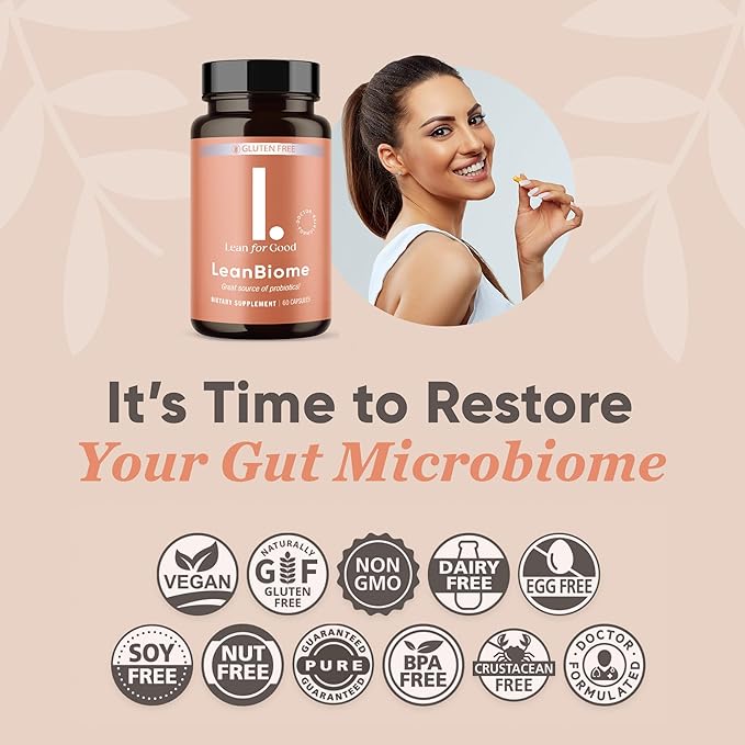 LeanBiome, 9-Strain Probiotic Formula, Supports a Balanced Gut Microbiome, Powerful Gut Probiotics with Greenselect Phytosome - 60 Capsules, 3 Pack