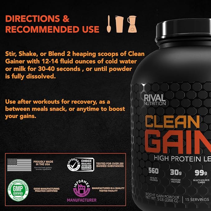 Rivalus Clean Gainer - Chocolate Fudge, 5lbs