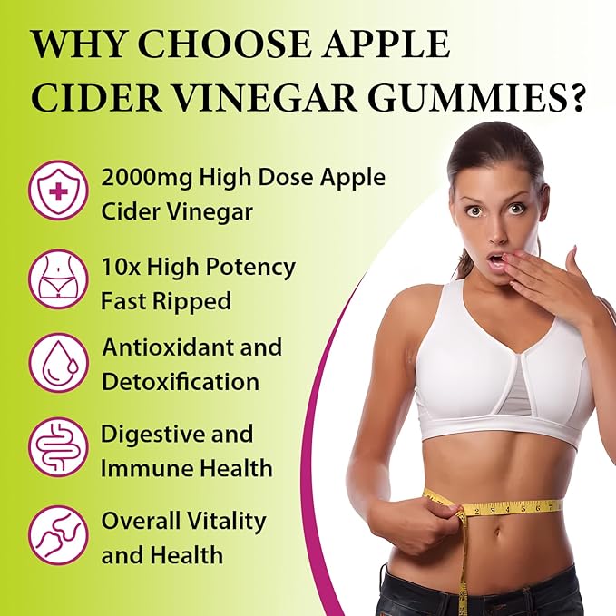 Mother Apple Cider Vinegar Gummies, Keto ACV Gummies 2000MG - Cleanse & Detox, Max Strength ACV Gummies with Green Tea, Raspberry, B12 and Probiotics for Metabolism & Digestive Health -Packs of 3
