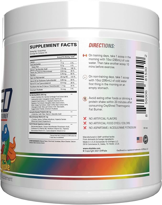 EHP Labs OxyShred Pre Workout Powder - Preworkout Powder with L Glutamine & Acetyl L Carnitine, Energy Boost Drink - Gummy Snake, 60 Servings
