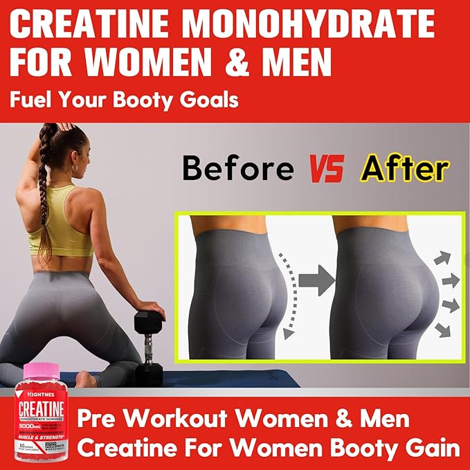 Creatine Monohydrate Gummies for Men & Women - 5000mg Creatine Pre-Workout Gummies with Taurine & Vitamin B6 B12 for Maximum Strength, Muscle, Energy, Endurance & Focus, Organic,Vegan-120 Count