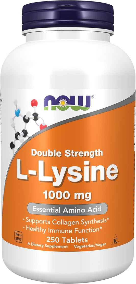 NOW Foods Supplements, L-Lysine (L-Lysine Hydrochloride) 1,000 mg, Double Strength, Amino Acid, 250 Tablets