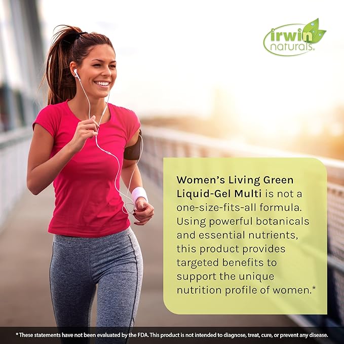 Irwin Naturals Women's Living Green Liquid-Gel Multi - 120 Liquid Soft-Gels, Pack of 2 - Includes 70 Essential Nutrients, Vitamins & Minerals - 80 Total Servings