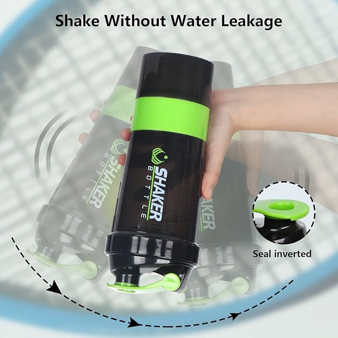 XTK Shaker Bottle 16OZ Protein Shaker Bottles with Mix Ball Portable Sports Water Bottle Leak Proof GYM Cup for Protein Mixes with Powder Storage & Pill Organizer, Idea for Pre Workout,BPA Free(green)