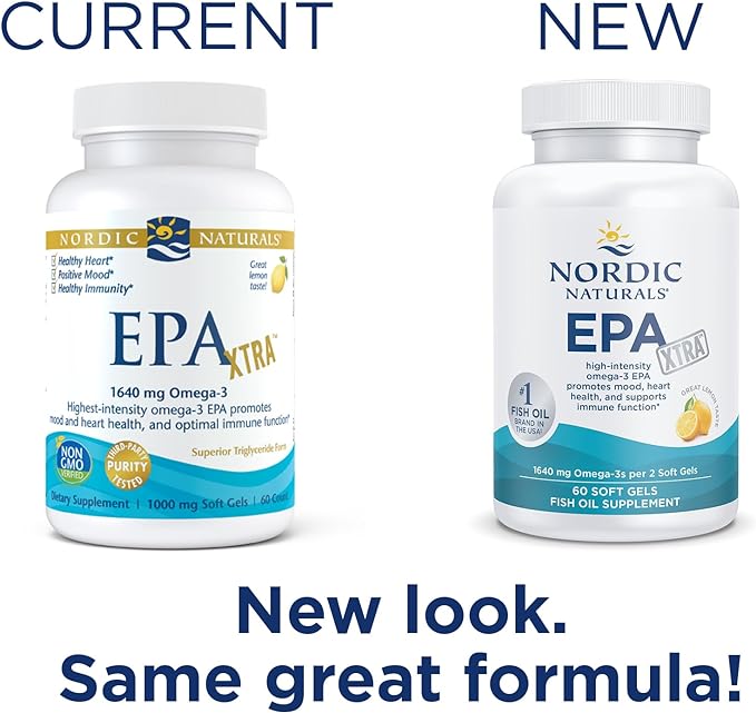 Nordic Naturals EPA Xtra, Lemon - 60 Soft Gels - 1640 mg Omega-3 - High-Intensity EPA Formula for Positive Mood, Heart Health & Healthy Immunity - Non-GMO - 30 Servings
