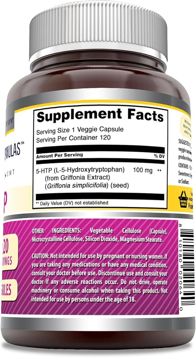 Amazing Formulas 5-HTP (Hydroxytryptophan) Supplement | 100 Mg Per Serving | Veggie Capsules | Non-GMO | Gluten Free | Made in USA (2 Pack, 120 Count)