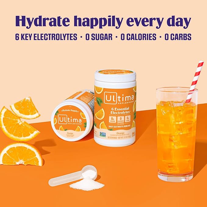 Ultima Replenisher Daily Electrolyte Drink Mix – Orange, 90 Servings – Hydration Powder with 6 Key Electrolytes & Trace Minerals – Keto Friendly, Vegan, Non- GMO & Sugar-Free Electrolyte Powder