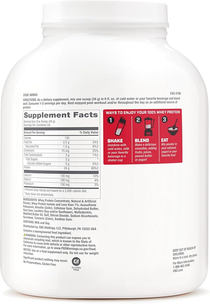 GNC Pro Performance 100 Percent Whey Protein Powder, Vanilla Cream, 4.8 Pound