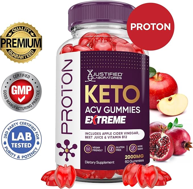 (3 Pack) Proton Protein Keto ACV Gummies Extreme 2000MG Proton Keto Gummies Apple Cider Vinegar Formulated with Pomegranate Beet Juice Powder B12 Vegan Non GMO 180 Gummys