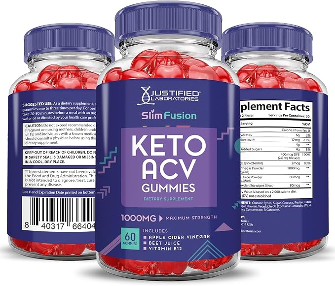 (5 Pack) Slim Fusion Keto ACV Gummies Advanced 1000MG Slimfusion Keto Gummies Formula Apple Cider Vinegar Formulated with Pomegranate Beet Juice Powder B12 Vegan Non GMO 300 Gummys