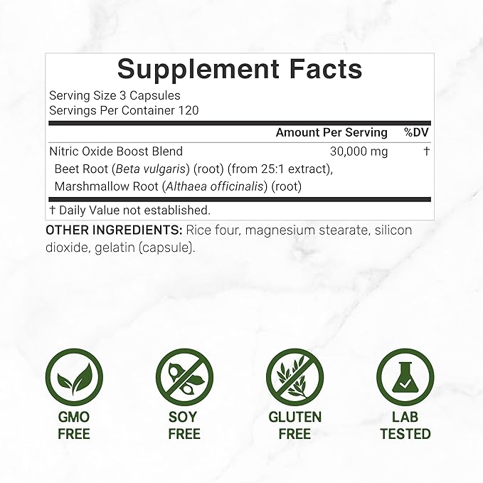 DEAL SUPPLEMENT Nitric Oxide Booster 30,000mg Equivalent, 360 Capsules – Natural Beet Root & Marshmallow Root Herbal Blend – Promotes Nutrient Flow to Muscles & Heart – Non-GMO