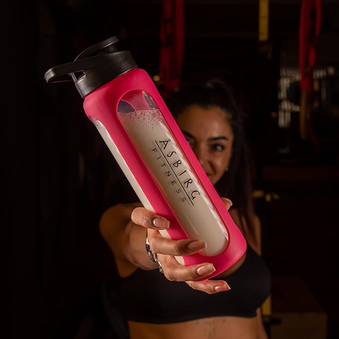 Fitness | Glass Protein Shaker | Protein Shaker | Drinking Bottle | with Spiral Ball | Pink